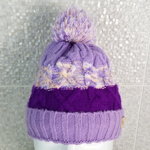 Britt's Knits Youth Purple Knit Winter Hat Pompom - Picture 3 of 12